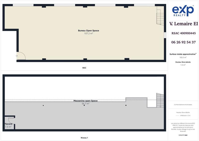 Bureau - 164 m² - 2 pièces