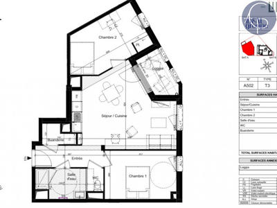 Appartement - 60 m² - 3 pièces