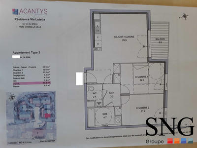 Appartement - 59 m² - 3 pièces