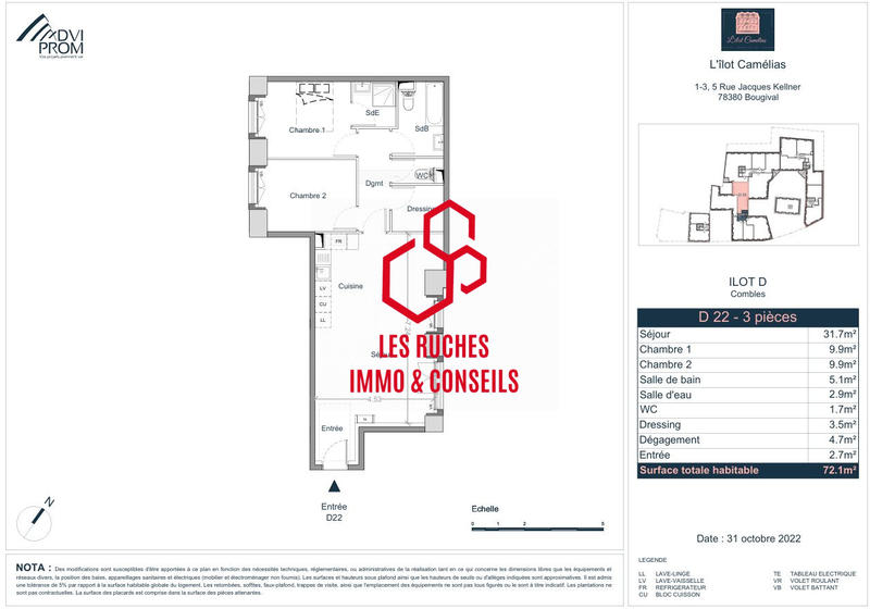 Appartement - 72 m² - 3 pièces