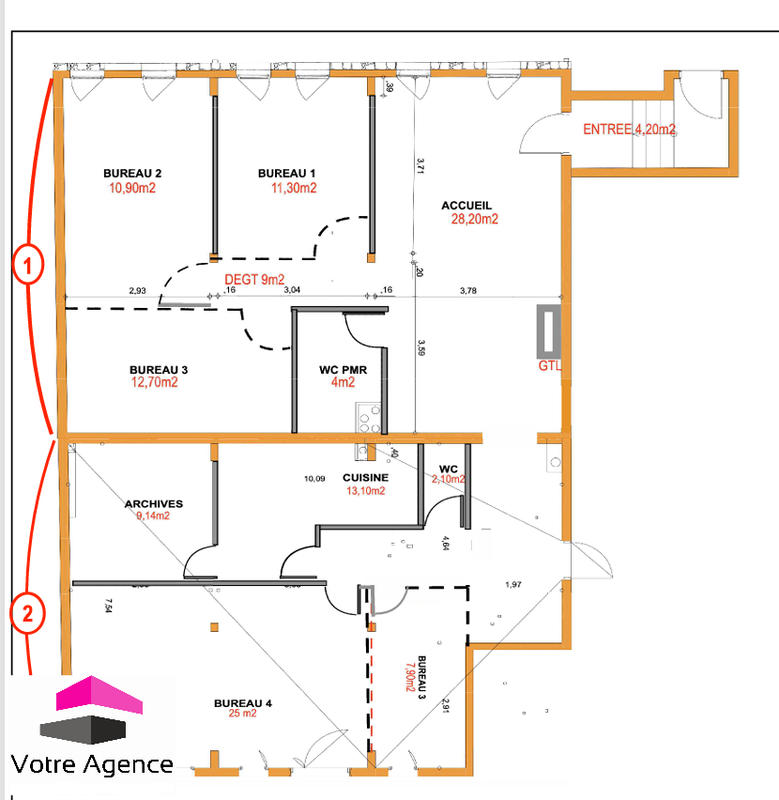 Bureau - 150 m² - 8 pièces