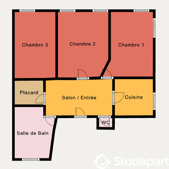 Chambre - 14 m² - 1 pièce
