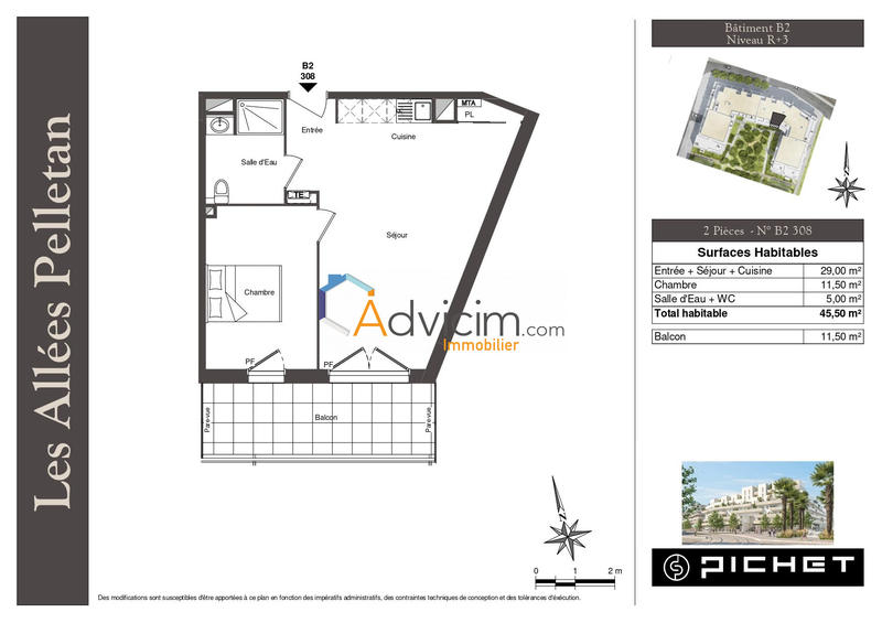 Appartement - 46 m² - 2 pièces