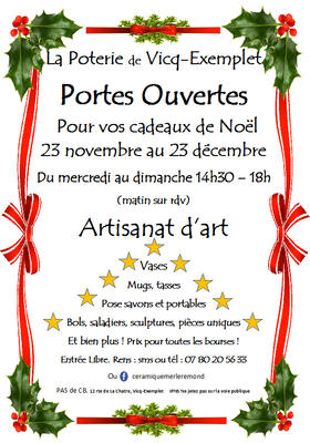 La Poterie de Vicq-Exemplet fait Portes Ouvertes pour Noel