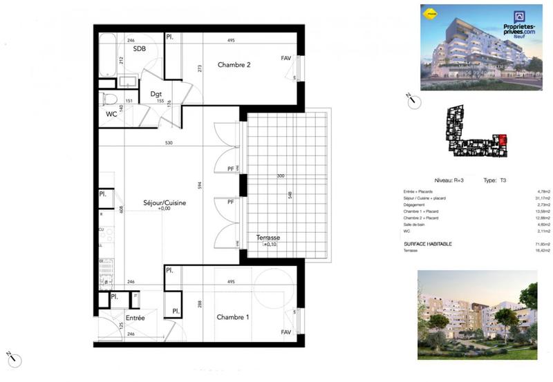 Appartement - 71 m² - 3 pièces