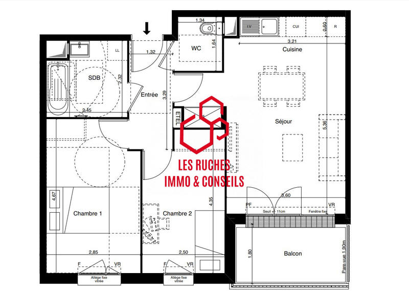 Appartement - 59 m² - 3 pièces