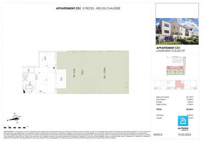 Appartement - 43 m² - 2 pièces