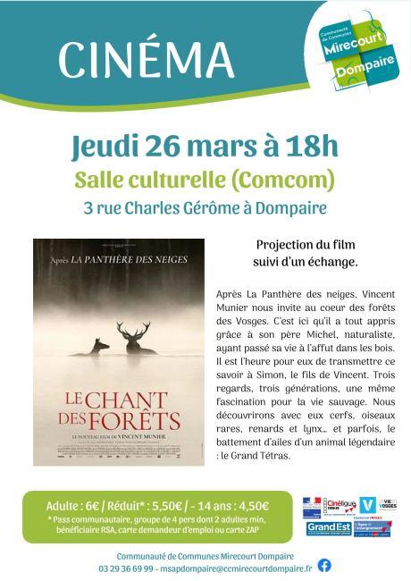 Cinéma - le Chant des Forêts et séance suivie d’un échange