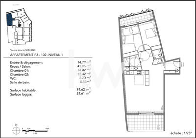 Appartement - 92 m² - 3 pièces