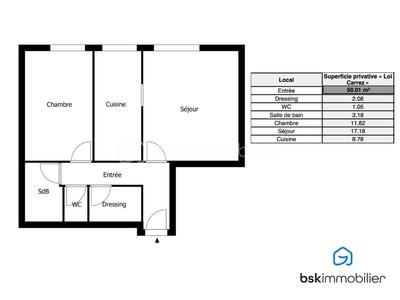 Appartement - 50 m² - 2 pièces