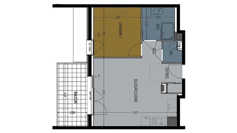 Appartement - 45 m² - 2 pièces