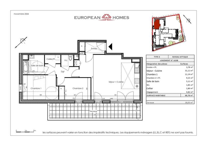 Appartement - 68 m² - 3 pièces