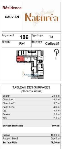 Appartement - 60 m² - 3 pièces