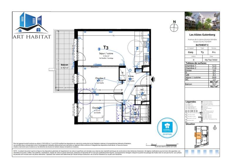 Appartement - 61 m² - 3 pièces