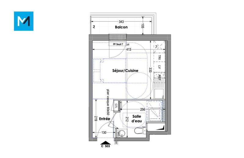 Studio - 21 m² - 1 pièce