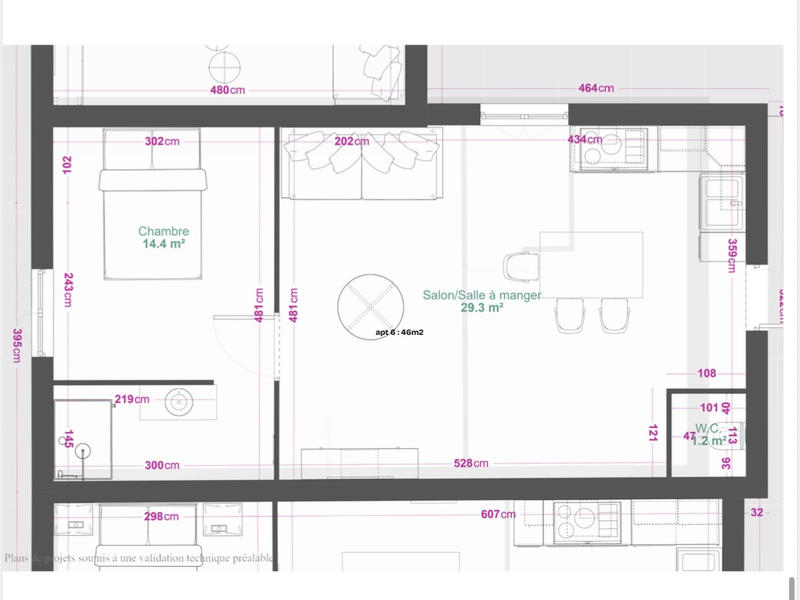 Appartement - 50 m² - 2 pièces