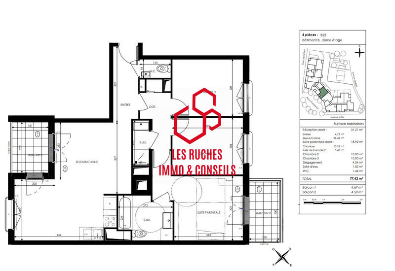 Appartement - 77 m² - 3 pièces