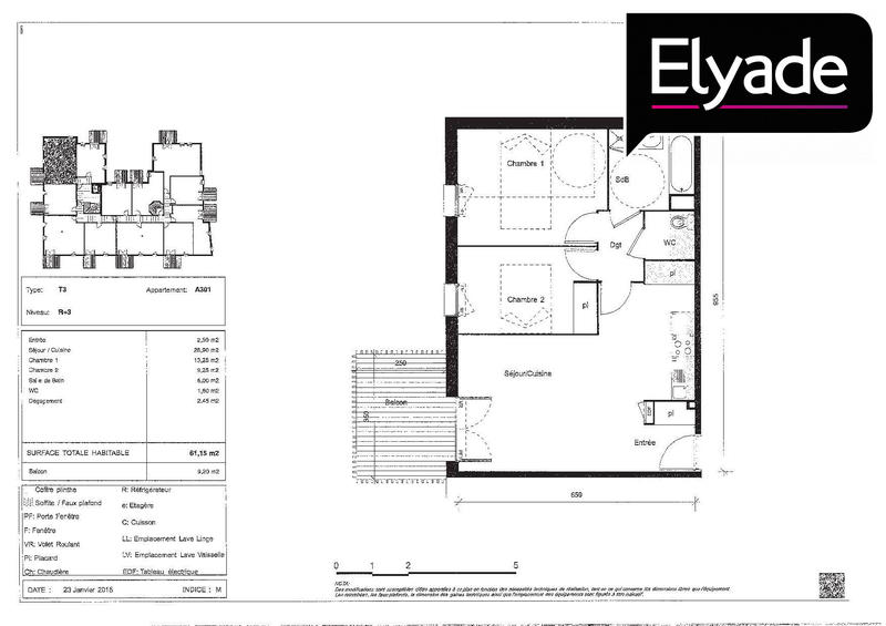 Appartement - 61 m² - 3 pièces