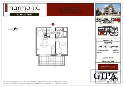 Appartement - 44 m² - 2 pièces