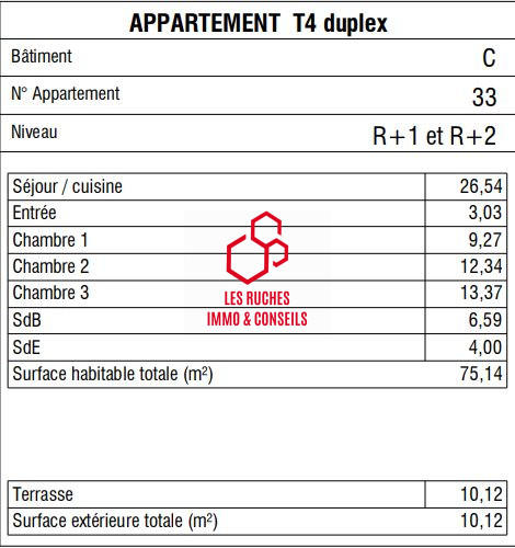 Duplex - 75 m² - 4 pièces