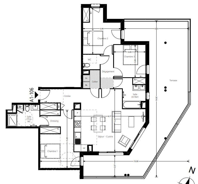 Appartement - 100 m² - 4 pièces