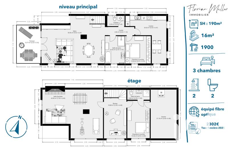 Duplex - 190 m² - 6 pièces
