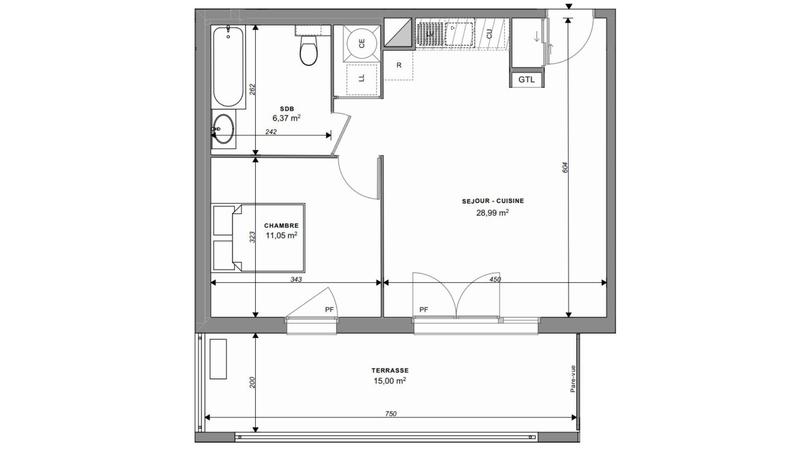 Appartement - 46 m² - 2 pièces