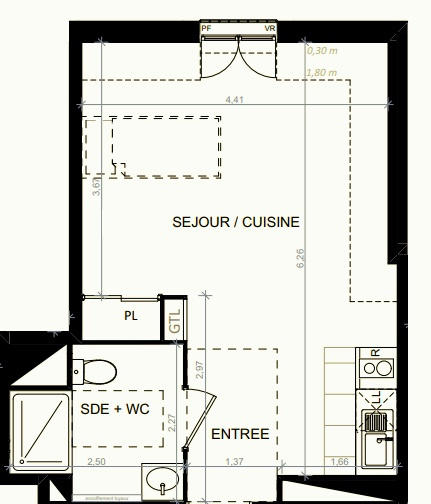 Appartement - 26 m² - 1 pièce