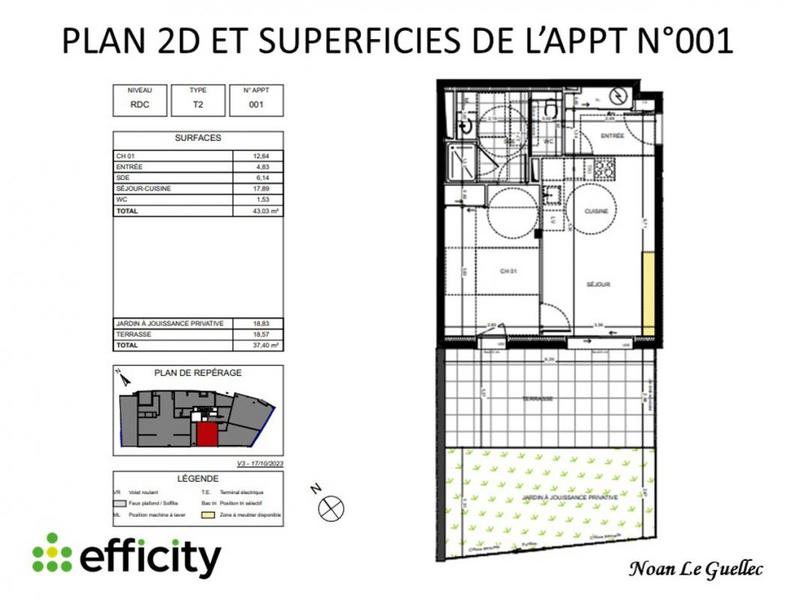 Appartement - 43 m² - 2 pièces