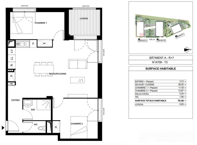 Appartement - 70 m² - 3 pièces