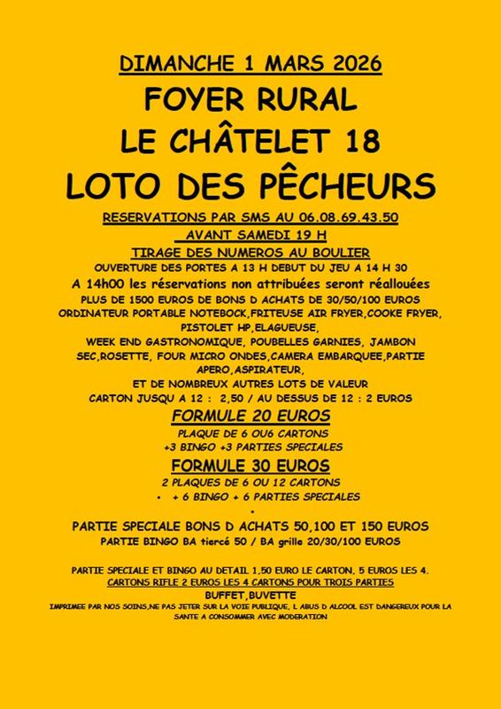 Loto des pêcheurs au Chatelet