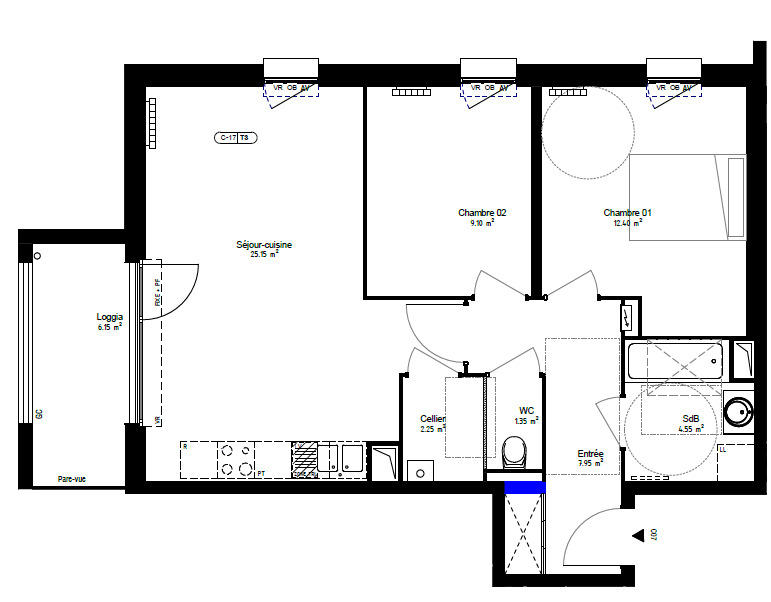 Appartement ancien - 62 m² - 3 pièces