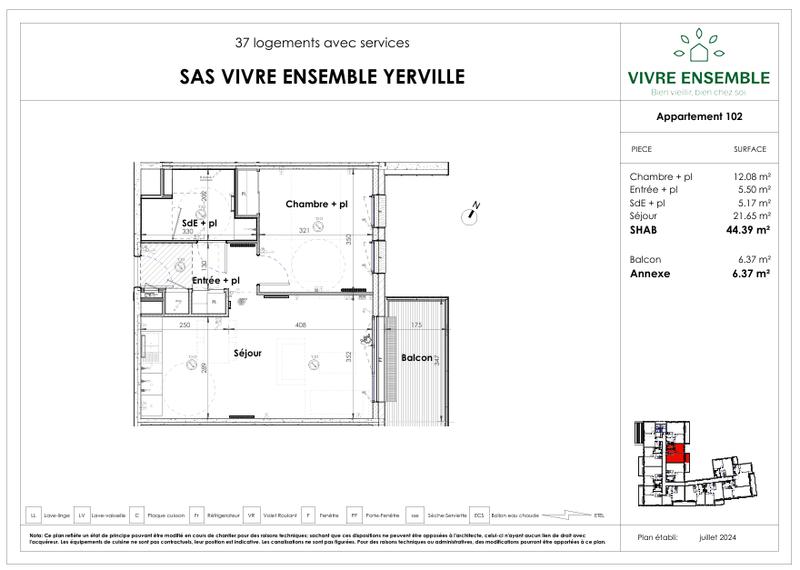Appartement - 44 m² - 2 pièces