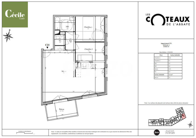 Appartement - 72 m² - 3 pièces