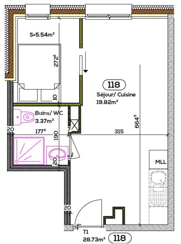Appartement - 29 m² - 1 pièce