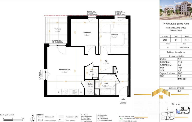 Appartement - 60 m² - 3 pièces