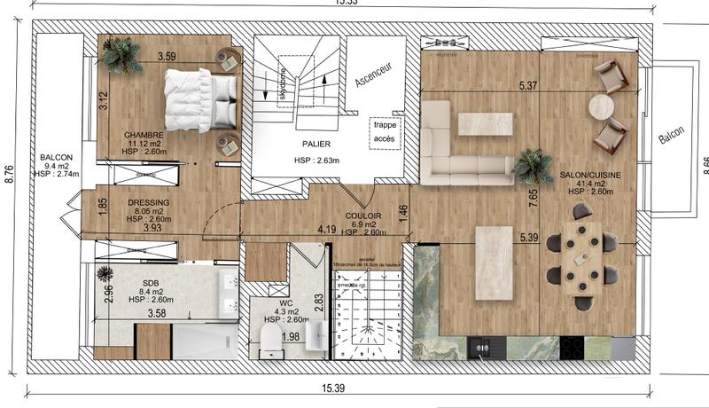 Appartement - 90 m² - 4 pièces