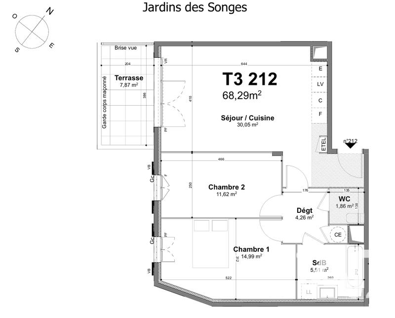 Appartement - 68 m² - 3 pièces