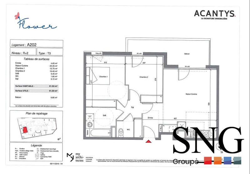Appartement - 62 m² - 3 pièces
