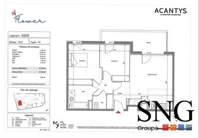 Appartement - 62 m² - 3 pièces