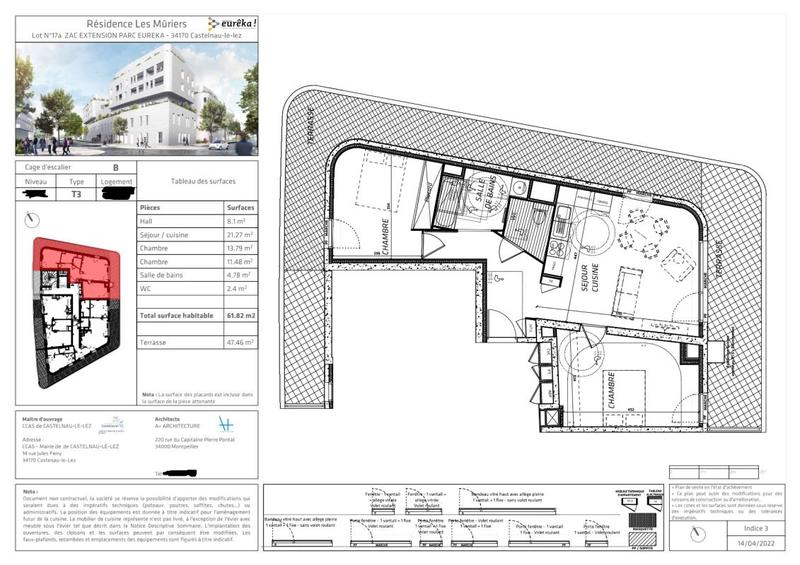 Appartement - 61 m² - 3 pièces
