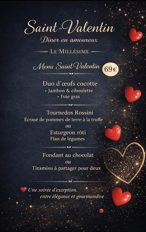 Repas spécial Saint Valentin au Millesime à Saint-Ciers