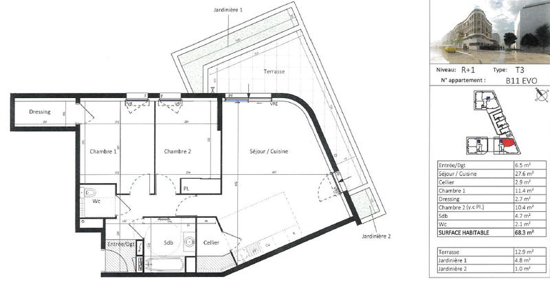 Appartement - 68 m² - 3 pièces