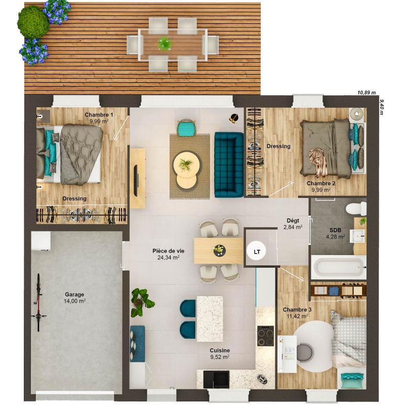 Maison - 71 m² - 5 pièces