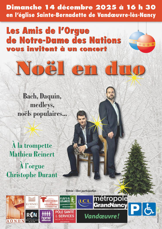 Concert - les Amis de l'Orgue de Notre-Dame des Nations - Noël en duo - Orgue et trompette