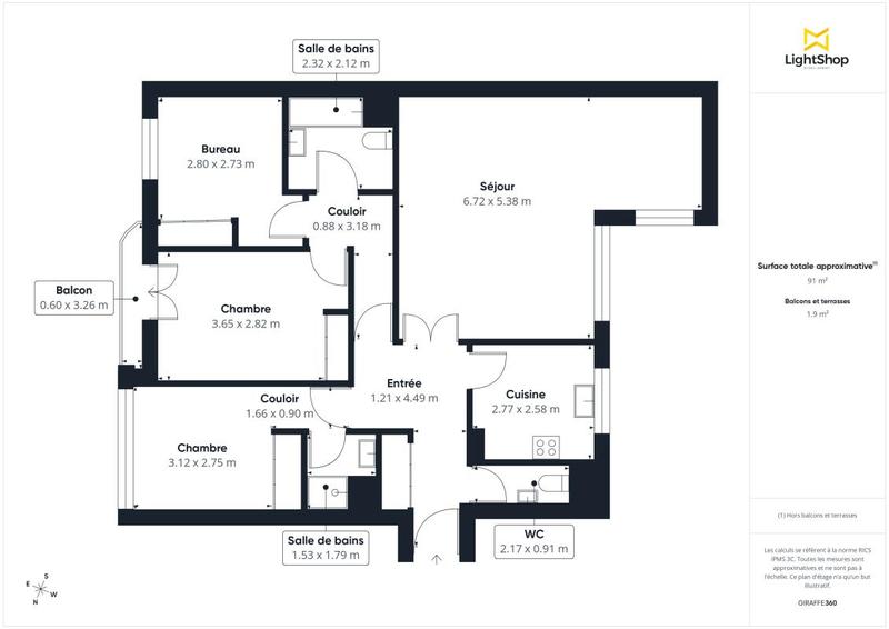 Appartement - 91 m² - 4 pièces