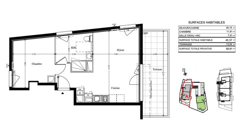 Appartement - 45 m² - 2 pièces