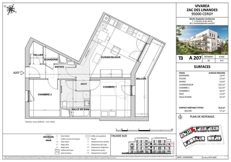 Appartement - 61 m² - 3 pièces