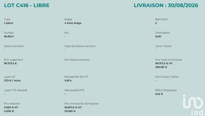 Appartement - 18 m² - 1 pièce