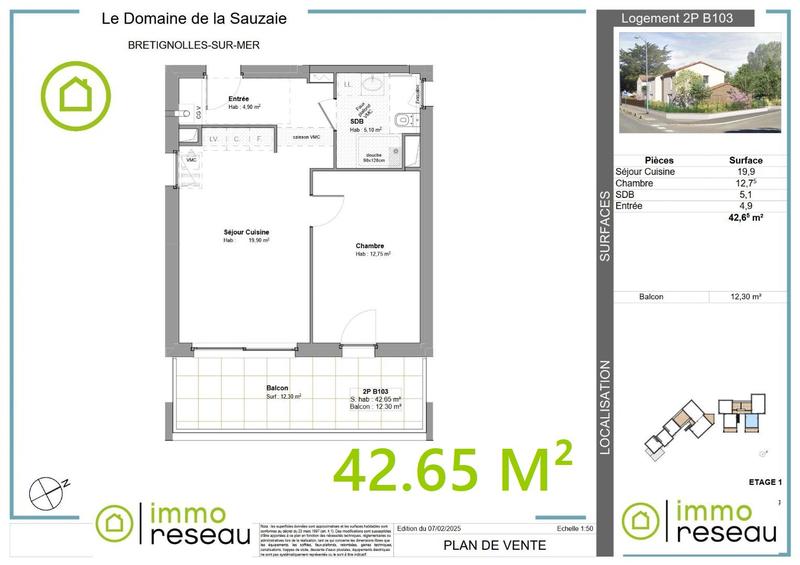 Appartement - 43 m² - 2 pièces